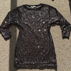 Holiday time! LOFT Black Sequin Long Sleeve Dress